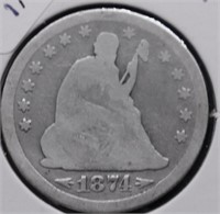 1874 SEATED QUARTER G