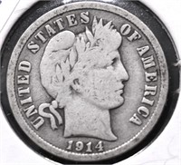 1914 D BARBER DIME VG