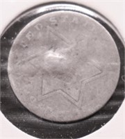1857 SILVER 3 CENT PIECE AG