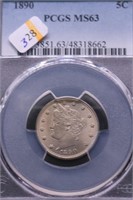 1890 PCGS MS63 LIBERTY NICKEL