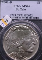 2001 D PCGS MS69 BUFFALO SILVER DOLLAR