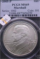 2005 P PCGS MS69 MARSHALL SILVER DOLLAR