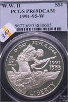 1991 WW2 D DAY PCGS PF69DC SILVER DOLLAR