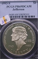 1993 S PCGS PF69DC JEFFERSON SILVER DOLLAR