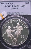 1994 S PCGS PF69DC WORLD CUP SILVER DOLLAR