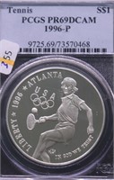 1996 P PCGS PF69DC TENNIS SILVER DOLLAR