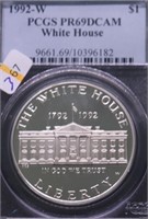 1992 W PCGS PF69DC WHITE HOUSE SILVER DOLLAR