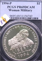 1994 P PCGS PF69DC WOMEN IN MILITARY SILVER DOLLAR