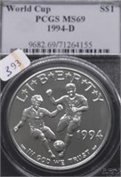 1994 D PCGS MS69 WORLD CUP SILVER DOLLAR