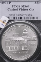 2001 P PCGS MS69 CAPITOL SILVER DOLLAR