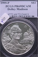 1999 P PCGS MS69 DOLLAY MADISON SILVER DOLLAR