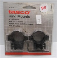 Tasco 1" aluminum ring mounts in packaging. Fits