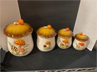 Four piece canisters glass, mushroom pattern
