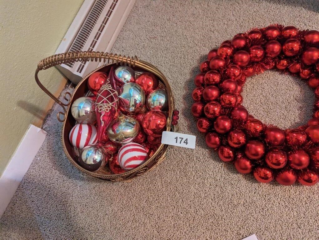 Christmas Basket, Bulbs & Wreath
