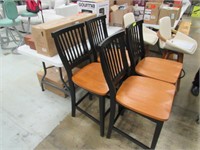 SET OF 4 BLACK & HONEY FINISH WOOD BAR SEATS