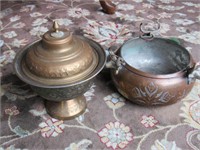 Metal pot and pedestal dish