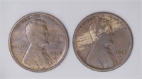 2 - 1914-S Lincoln Head Wheat Pennies