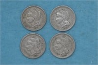 4 - 1872 Three Cent Nickels