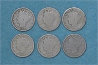 6 - Liberty Head V Nickels 83,83wc,88,89,89,94