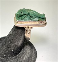 Vintage Large Carved "Jade" Lizard Ring 12 Grams