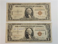 2 - 1935 $1 Silver Cert Hawaii Notes