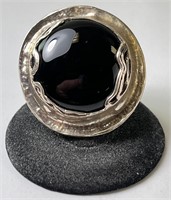 Very Large Sterling Black Onyx Statement Ring 27 G