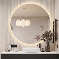 Round LED Bathroom Mirror, 32" Backlit Frameless