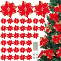 --100 Pcs Large Christmas Glitter Poinsettia 8.7'