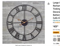 Large Industrial Wall Clock with Roman Numerals,