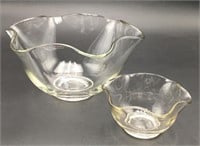 Vintage Ruffled Rim Glass Chip & Dip Serving Bowls