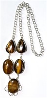 21" Amazing Solid Sterling Tiger Eye Necklace 52 G