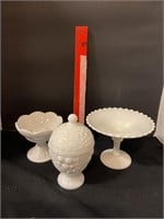 Milk glass candle holder/ covered dish/dish