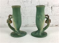 2 Roseville pottery Pinecone Bud Vase 112-7