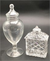 2 Vintage Clear Glass Candy Jars