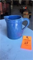6”T blue crock pitcher good condition one minor