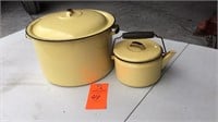 Yellow black trim enamel canning pot , kettle