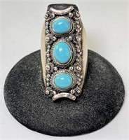 Large Sterling Turquoise Ring 15 G Size 8 (Beauty)