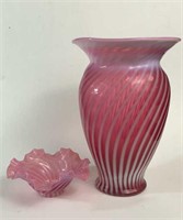 2 Pcs. Fenton Cranberry Opalescent Swirl Glass