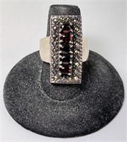 Solid Sterling Gorgeous Marcasite/Garnet Ring 13 G
