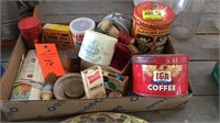 Vintage tins, shaving mug etc