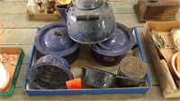 Blue speckled granite ware items