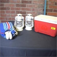 Hammock in a bag, igloo cooler & 2 lanterns