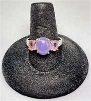 Sterling Purple Jade/Amethyst Ring 3 Gr Size 8.75