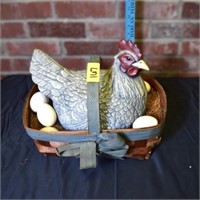 Basket with porcelian chicken and eggs
