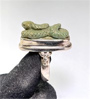 Sterling Carved "Jade" Snake Ring (Amazing) 14 Gr