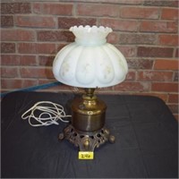 Antique Oil Lamp Converted Milk Glass chased