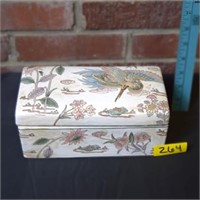 VTG 1960 Asian Ceramic trinket box, Floral bird 8