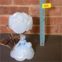 VTG Blue Glass Colonial Lady Boudoir Lamp