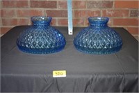 2 10" Blue dimond quilt oil lamp shades