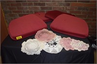 4 Chair Cushions, dollies ( some have stains)
